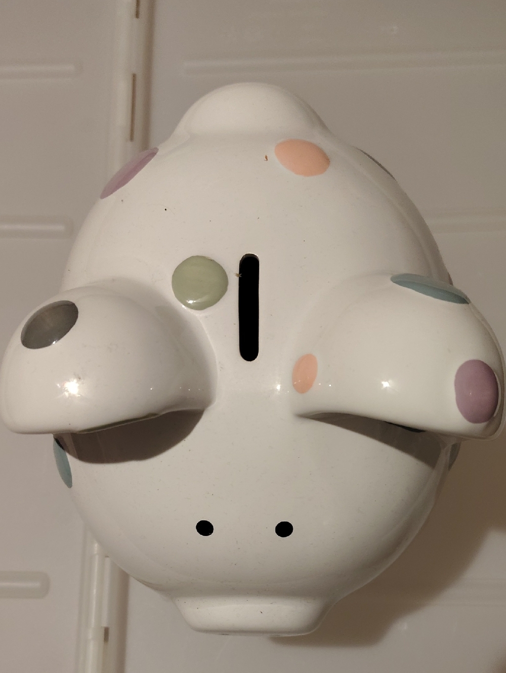 Vintage Rare Ceramic Piggy Bank Polka Dot Large